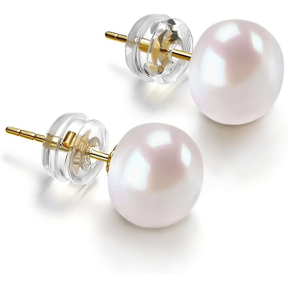 14K Gold AAA+ Handpicked White Freshwater Cultured Pearl Earrings Studs